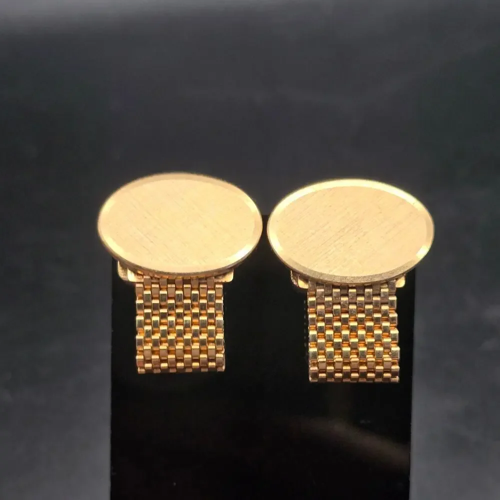 Gold Tone Oval Cufflinks with Gold Tone Mesh Vintage Men's Accessory